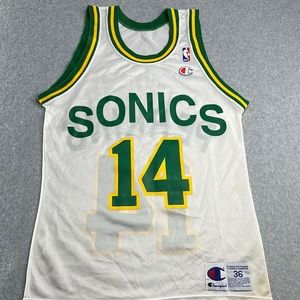 Vintage Champion Sonics NBA Sam Perkins Jersey Size 36 White